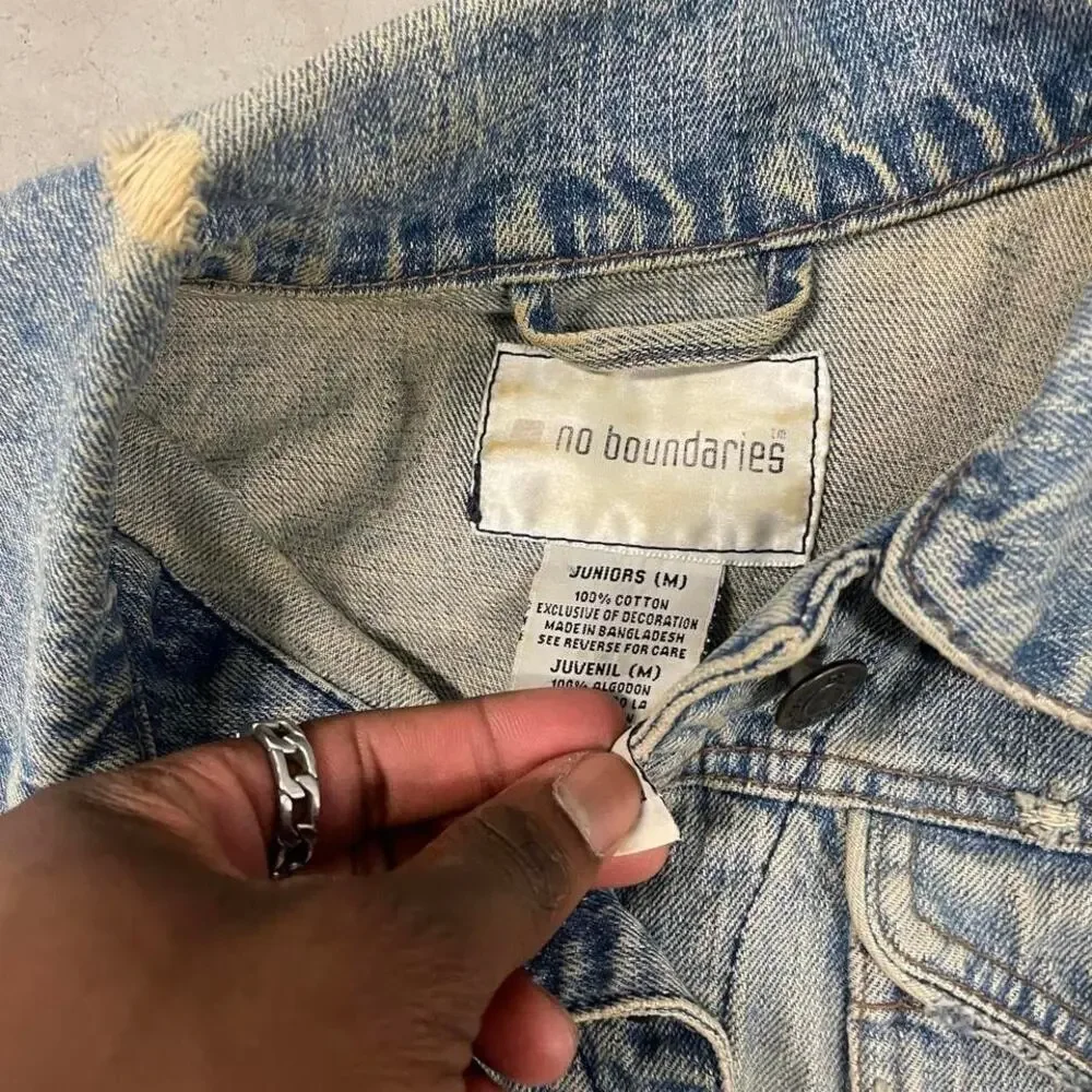 vintage y2k cropped no boundaries denim jacket